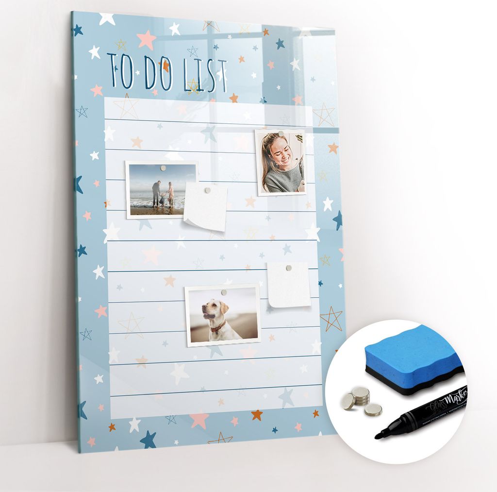 Magnetische Wandtafel - Schwarzer Marker + Schwamm + Magnete - 60 x 90 cm - Hausaufgabenplaner