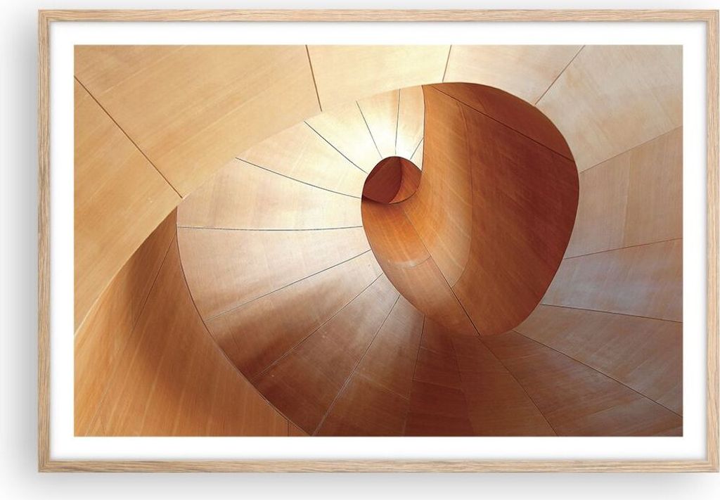 Gerahmtes Poster - Rahmen in heller Eiche - Dreidimensional Spirale Braun - 91,5x61 cm - Wand Bild - Wanddeko - Wandbilder - Kunstposter - Wandpost...