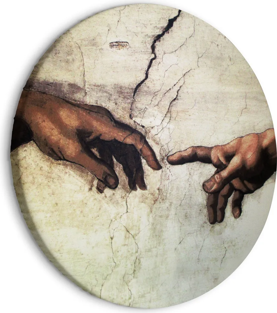 Mani di Michelangelo Quadro Tondo 80x80 - Un Simbolo di Vita in Tela