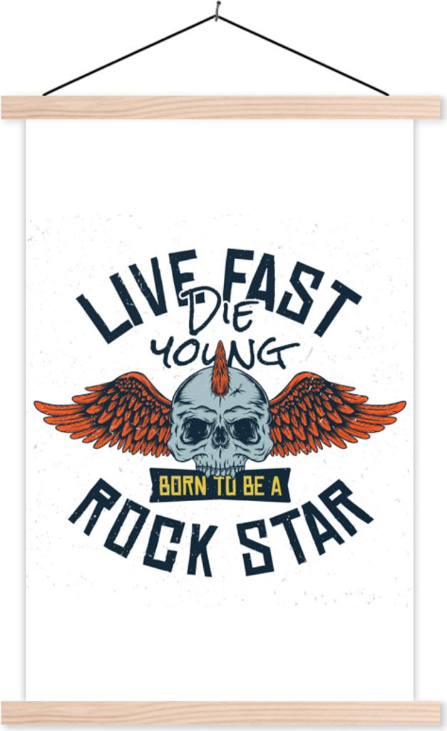MuchoWow Textilposter Vintage - Sprichwörter - Zitate - 'Live fast die young, born to be a rock star'. 120x180 cm mit holzfarbenen Rahmen - Text...