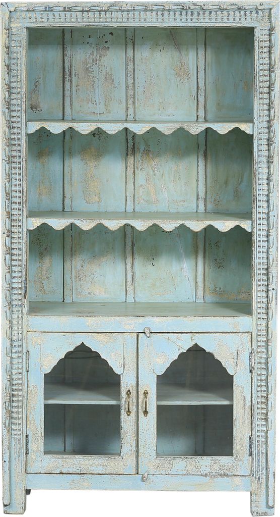 Handgeschnitztes Regal aus Massivholz – 200 cm, Vintage Braun | Standregal für Wohnzimmer, Diele & Schlafzimmer | Offenes Bücherregal, Raumteil...