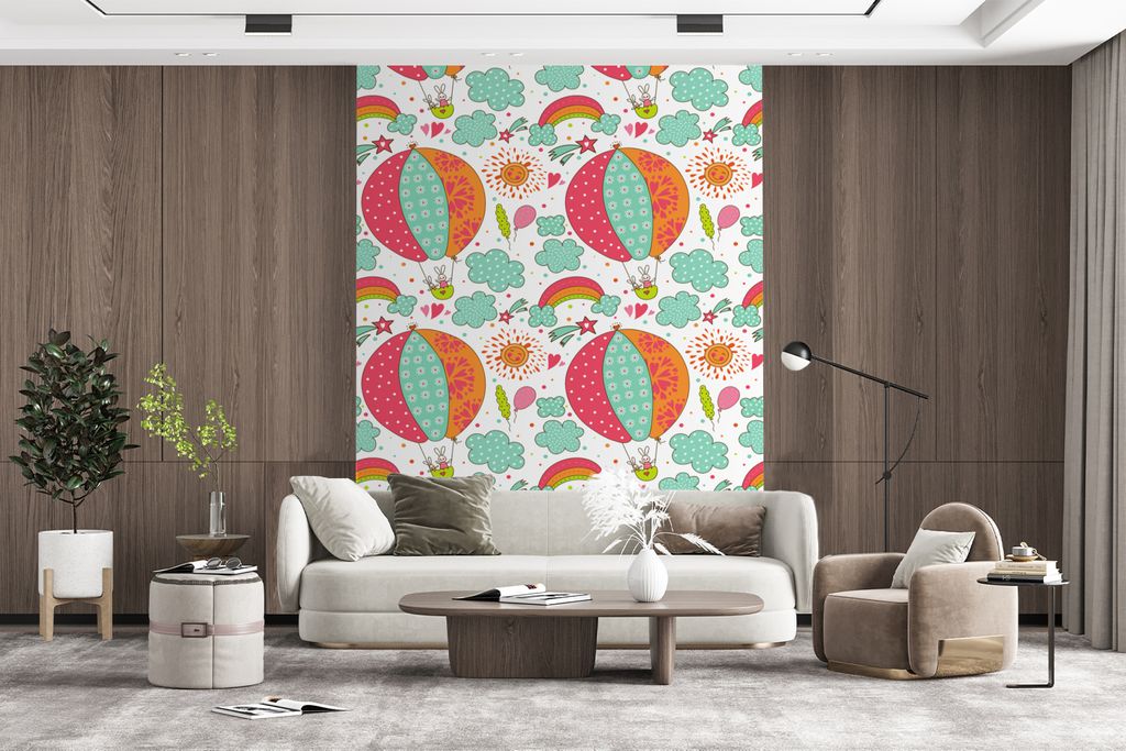 MuchoWow Fototapete für Wohnzimmer oder Schlafzimmer Wandtapete Vinyl Motivtapete Kaninchen - Schnittmuster - Baby - 160x220 cm - Bildschirmhint...