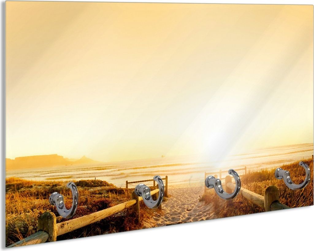 Wallario Schlüsselbrett aus Glas, Motiv: Strand in Südafrika II - Himmel in orange, 30 x 20 cm mit 4 Haken