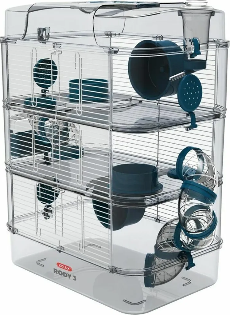 Habitat pour Rongeurs sur 3 Niveaux - Cage Zolux Rody3 Trio Bleu 41x27x53
