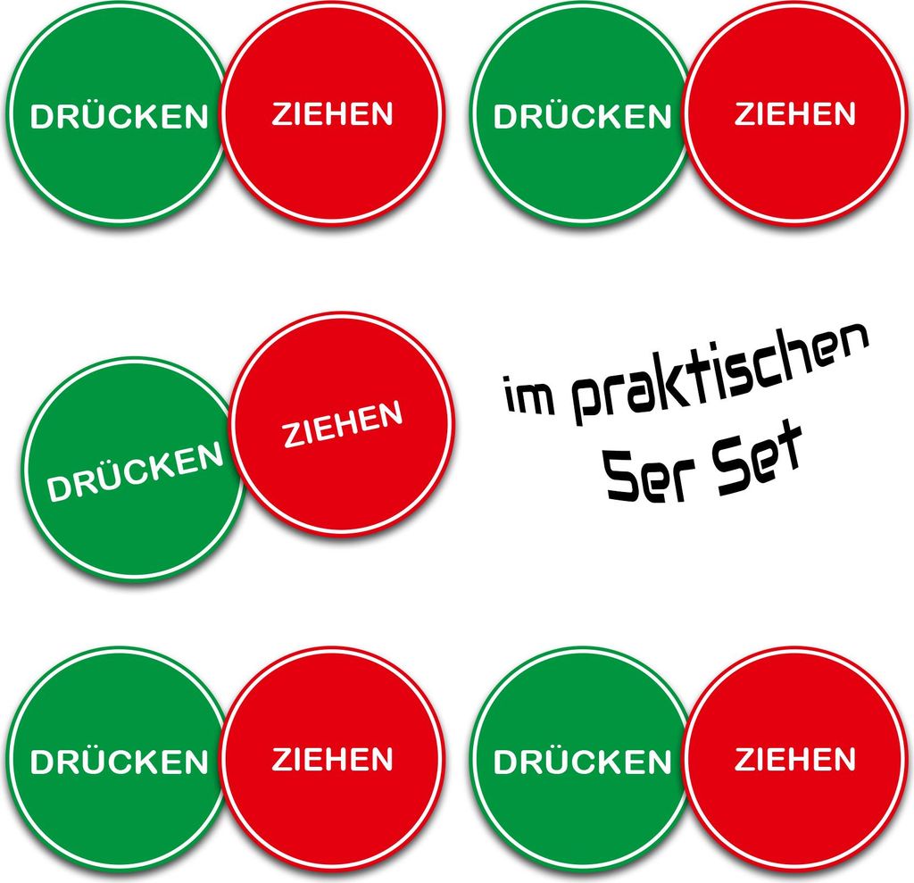5er Set Türaufkleber ‚Drücken & Ziehen‘ – Wetterfest, UV-beständig, Für Innen & Außen R003