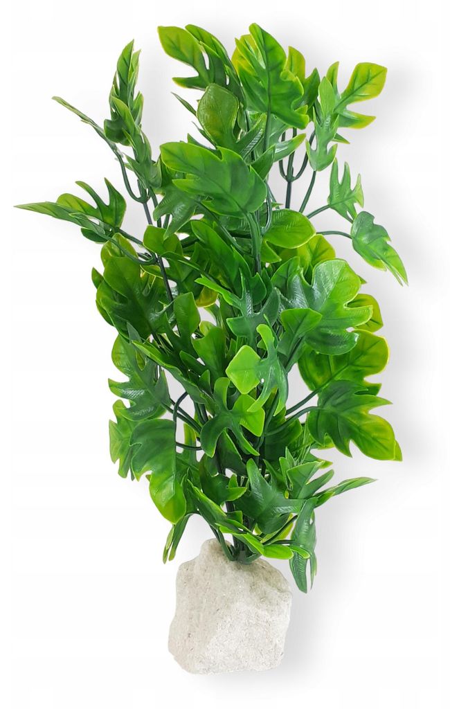 Aquarium Kunstpflanze XL4 mit Stein 40 x 20 cm, künstliche Aquarienpflanze für Zierfische, sichere Deko für Süßwasserbecken