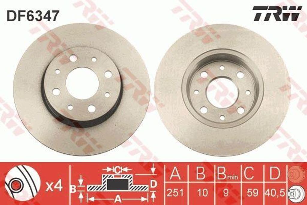 TRW DF6347 Bremsscheibe OE 51865104 kompatibel mit Mito