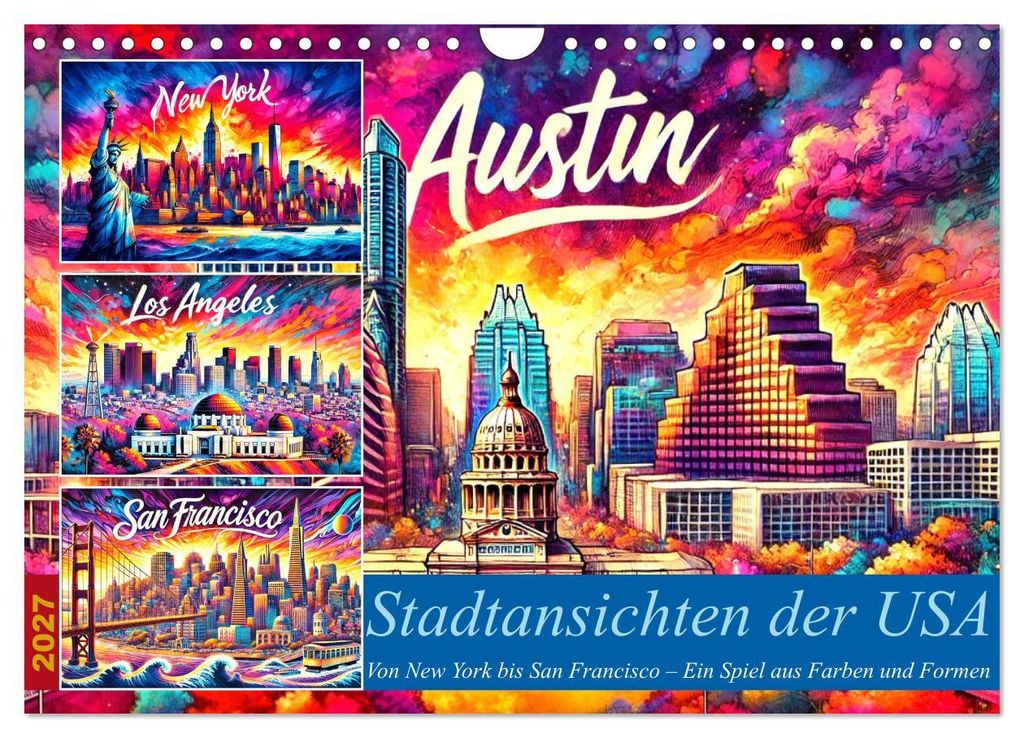 Stadtansichten der USA in Tusche (Wandkalender 2027 DIN A4 quer), CALVENDO Monatskalender