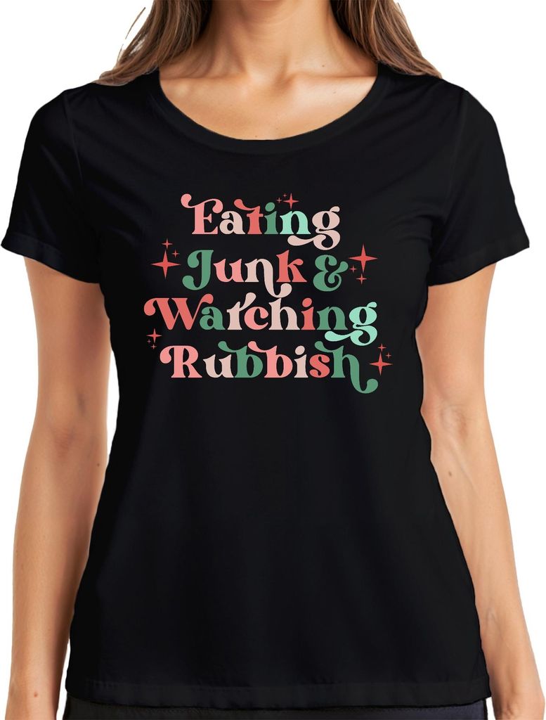 Eating Junk Watching Rubbish Binge Couch Wochenende Lustig Damen T-Shirt, Schwarz, 3XL