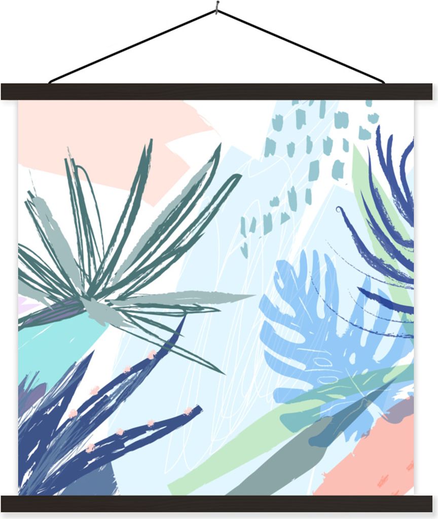 MuchoWow Textilposter Sommer - Tropisch - Blau - Pflanze 120x120 cm mit schwarzem Rahmen - Aufhängungsset