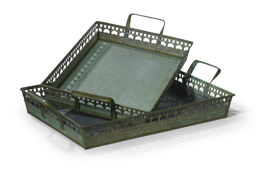 Tablett Set mit Lavendel Motiv Deko Tabletts aus Metall im Landhausstil 