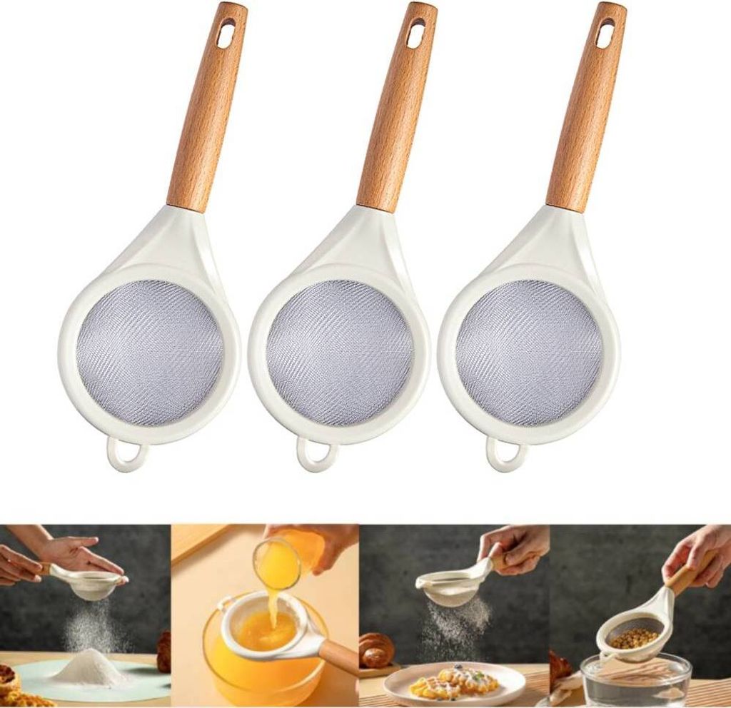 4-teiliges Mehlsieb Set - Mit Teigschaber & Eiertrenner, 24cm Durchmesser