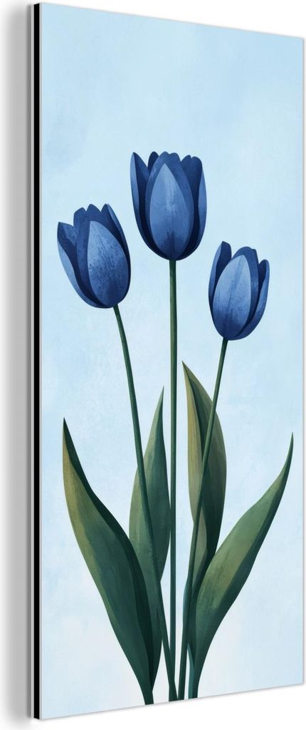 MuchoWow Wanddekoration Metall Metallbild Wandkunst 20x40 cm Tulpen - Blau - Blätter MuchoWow Aluminium Gemälde - Aluminium Gemäldes