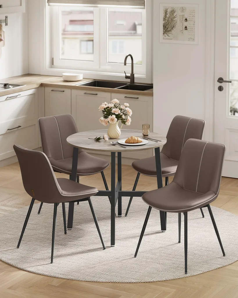 Table ronde compacte gris-beige mouchetée noir avec plateau résistant - 2