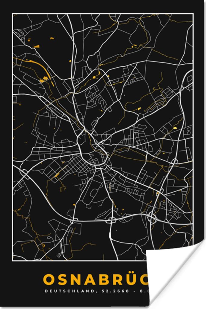MuchoWow Poster Osnabrück - Gold - Karte - Stadtplan - Deutschland 20x30 cm - Papierdruck