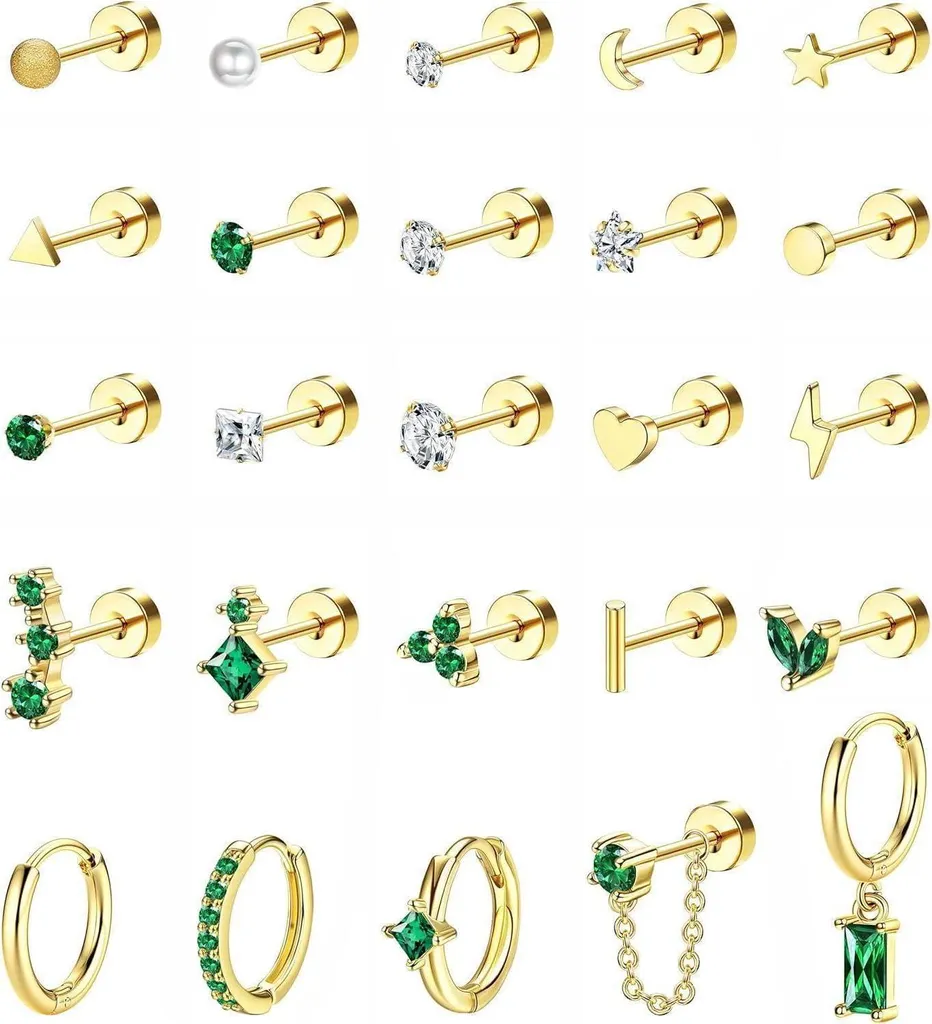 Lot de 25 boucles d'oreilles hypoallergéniques pour homme et femme