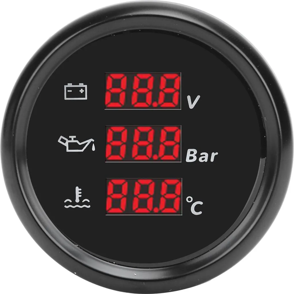 Manomètre de Bord Digital Triple Fonction 52mm Étanche pour Bateaux