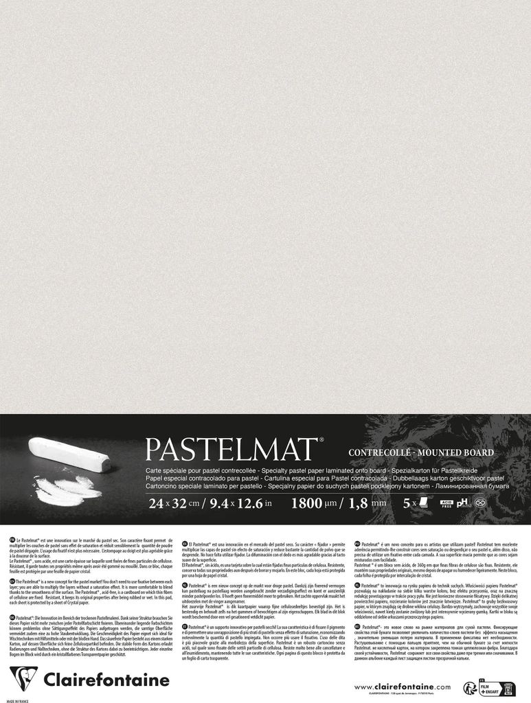 Clairefontaine Pastelmat kaschiert, 5 Bogen 24x32 cm, 360g - Hellgrau 796020C