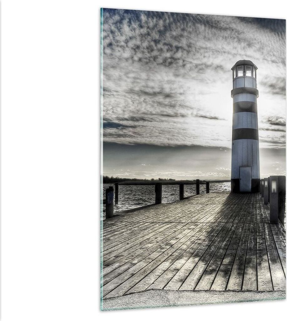 Bilder auf glas - Einteilig - See Leuchtturm Holzbrücke Produktbild 