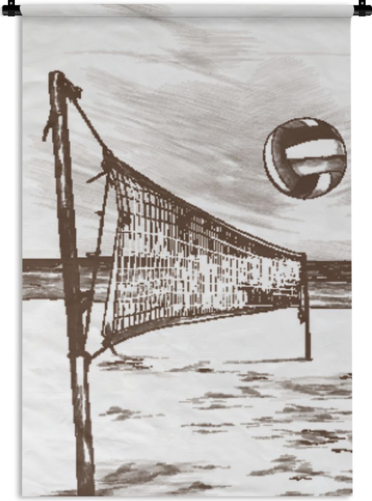 MuchoWow Wandteppich Wandbehang Volleyball - Strand - Netz 60x90 cm Tapisserie Dekoration Wandtuch - Foto-Teppich - Abwaschbar