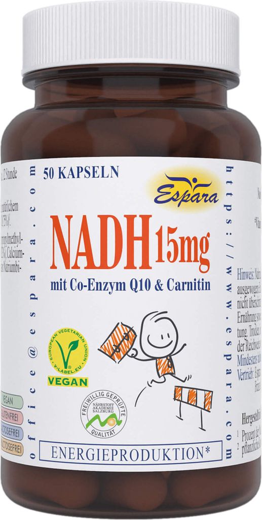 Espara NADH 15 mg mit Co-Enzym Q10 und Carnitin Kapseln Energieproduktion, 50 St. Kapseln