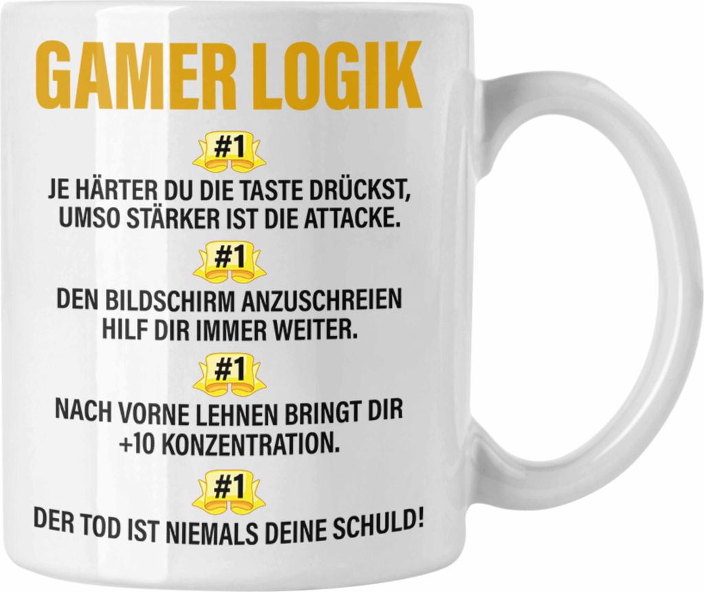 Trendation - Gamer Tasse Geschenk Jungs Jungen Zocker Mitbringsel Männer Tassen Zocken Gaming Geschenkideen PC Kinder Zubehör Spruch Lustig (Weiß)