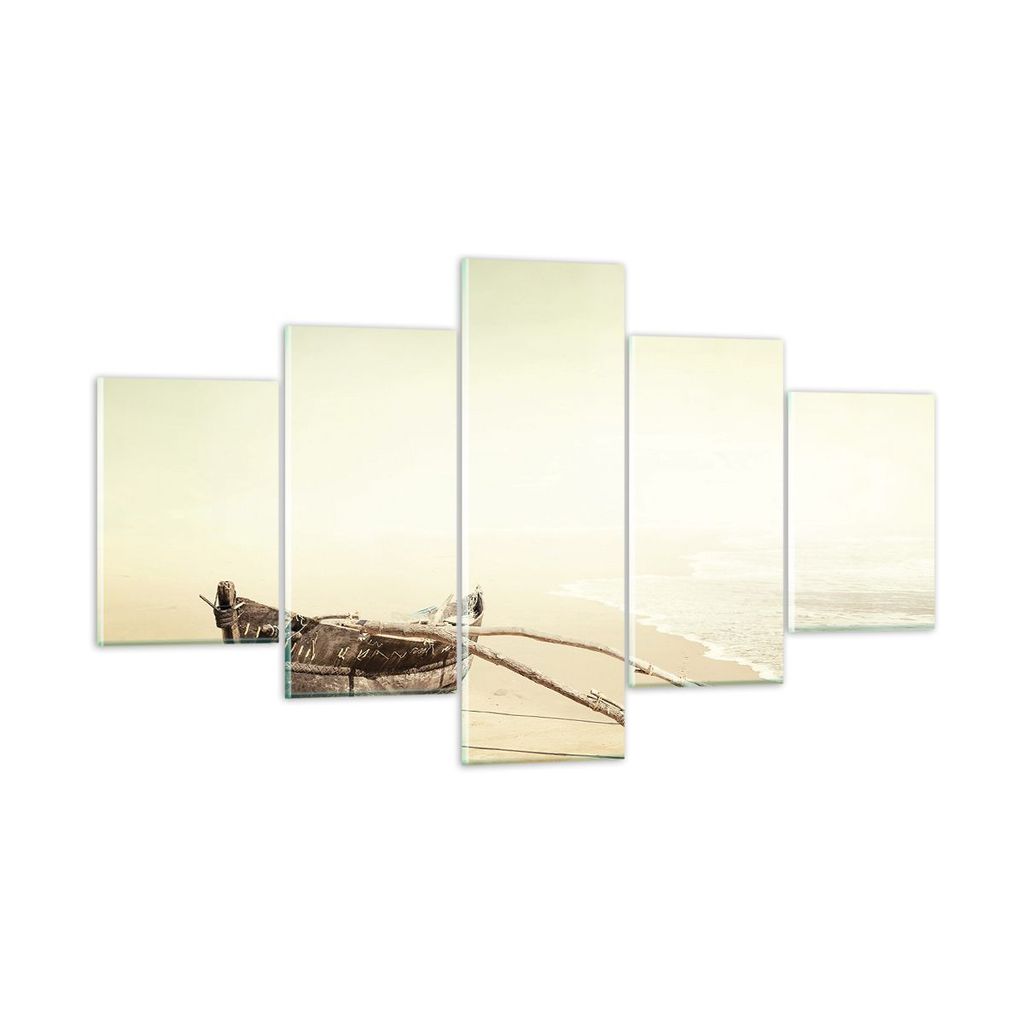 Bilder auf glas - 5 Teile - £ódŸ Wrack Meer - 125x70cm - Glasbilder - Wandbilder - Bilder - zum Aufhängen bereit - Wanddekoration aus Glas - Gl...
