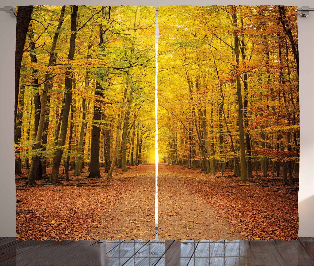 ABAKUHAUS Fallen Rustikaler Vorhang, Saisonal Scenic Park, Wohnzimmer Universalband Gardinen mit Schlaufen und Haken, 280 x 225 cm, Hellgrün Orang...