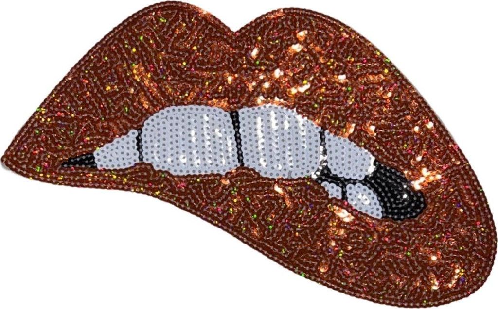 Mouth Bites Lippen-Pailletten-Emblem-Aufnäher zum Aufbügeln, Orange