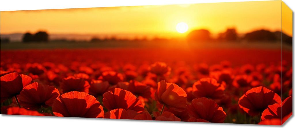 Bild 70x30cm auf Leinwand für Wohnzimmer Schlafzimmer Panorama Abend Mohnblumen