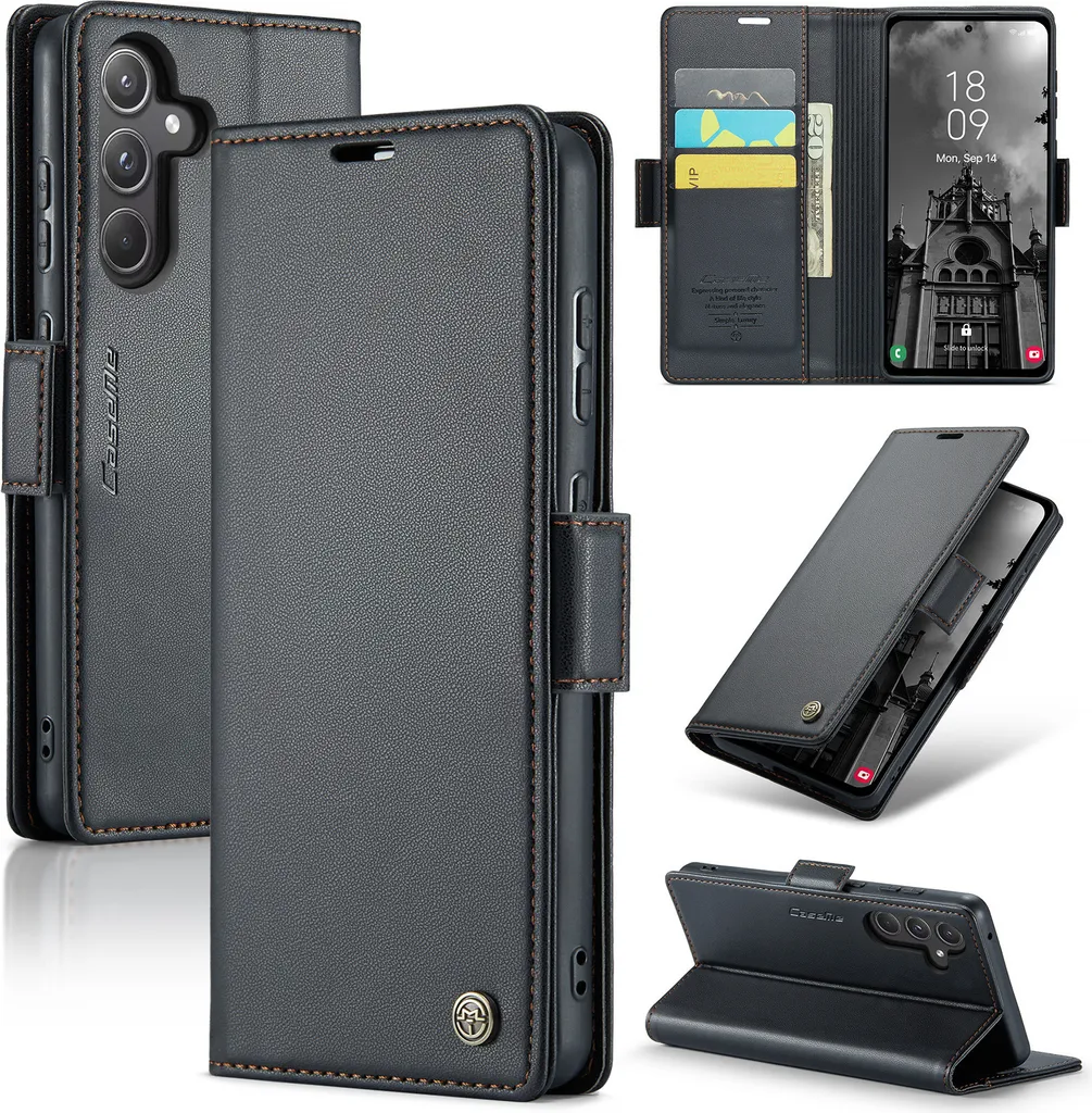 Cover Samsung Galaxy A55 Nero in Pelle con Stand: Stile Business