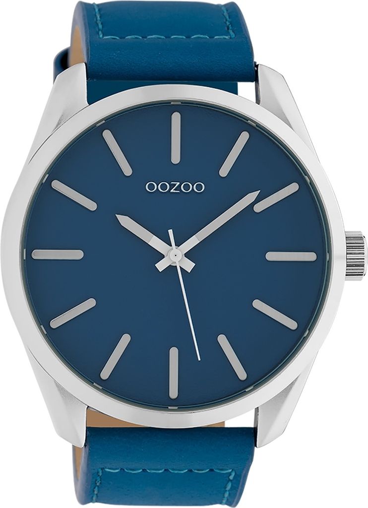 Oozoo Herrenuhr Classic mit Lederband 46 MM Silber/ Blau C10321