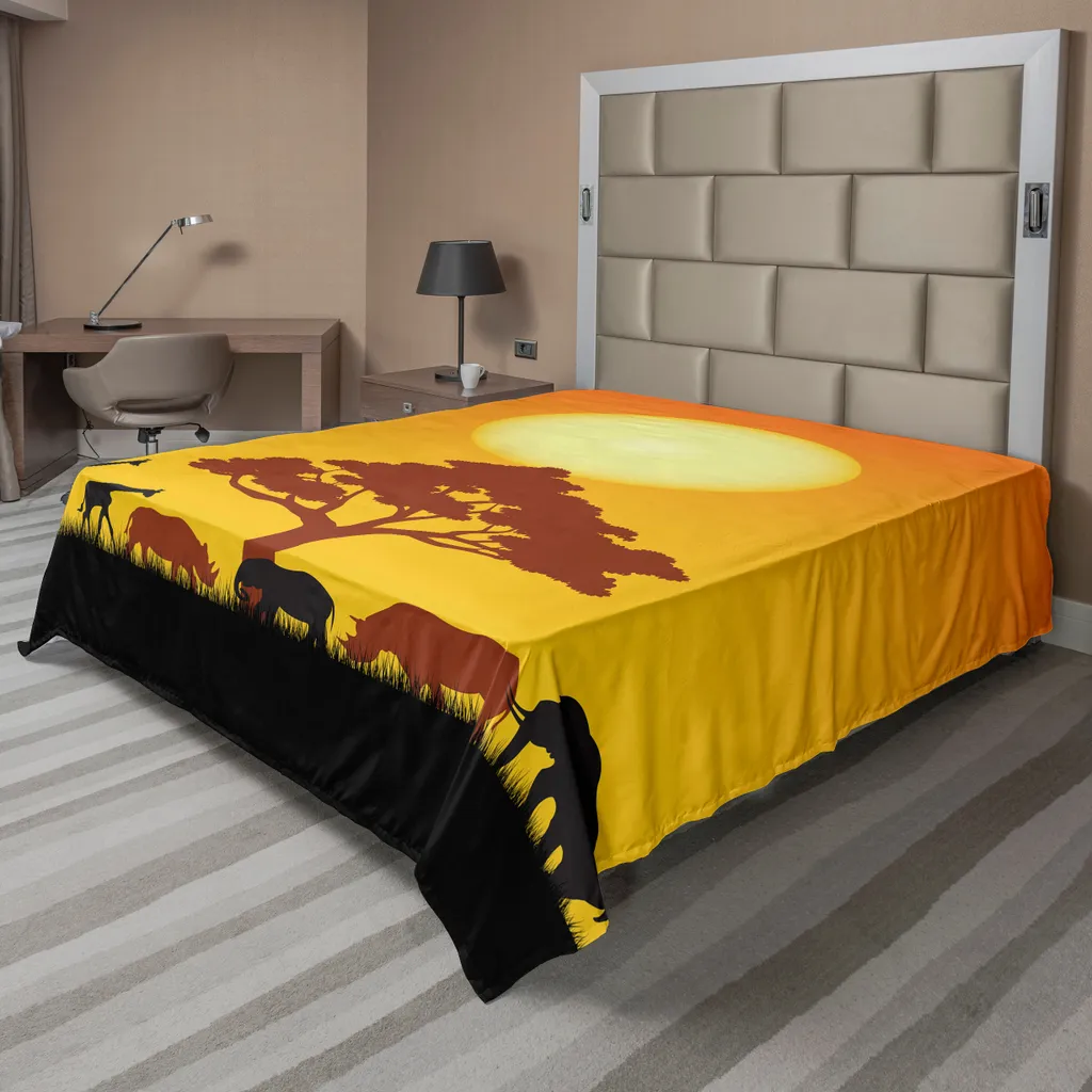 Drap plat décoratif Savane 266x260 cm en tissu souple Orange et Noir