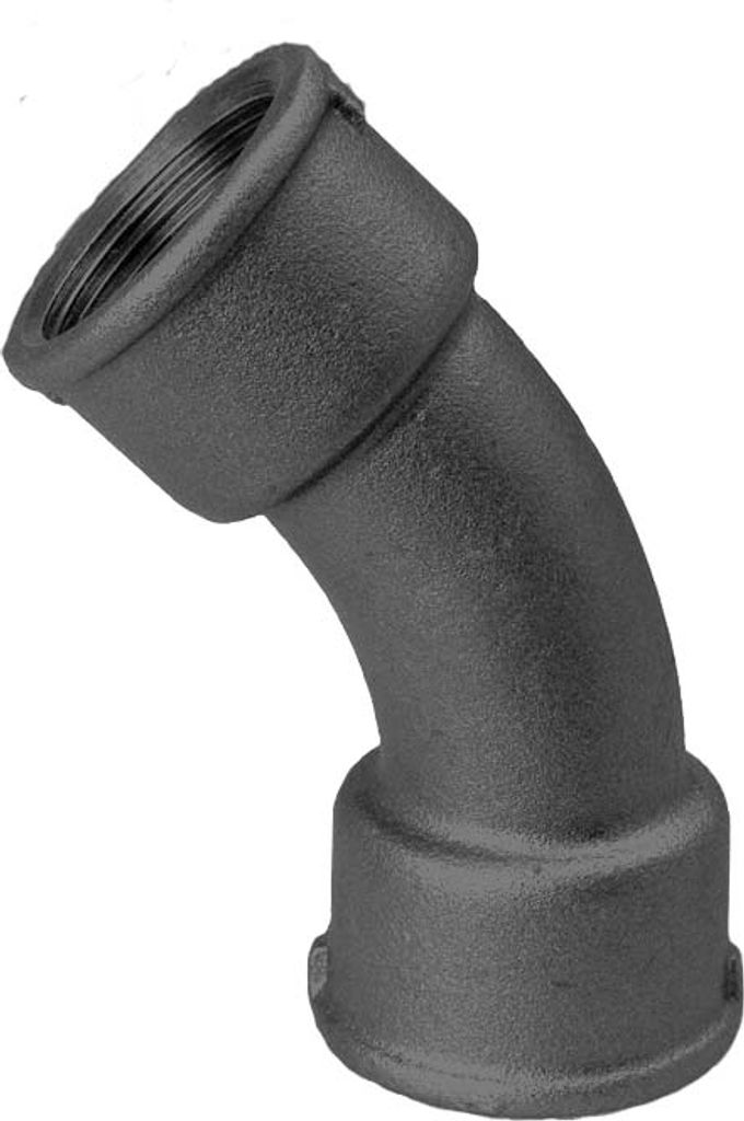 Hermann Schmidt Temperguss Bogen DN 25, 1" 45°, Innengewinde, schwarz
