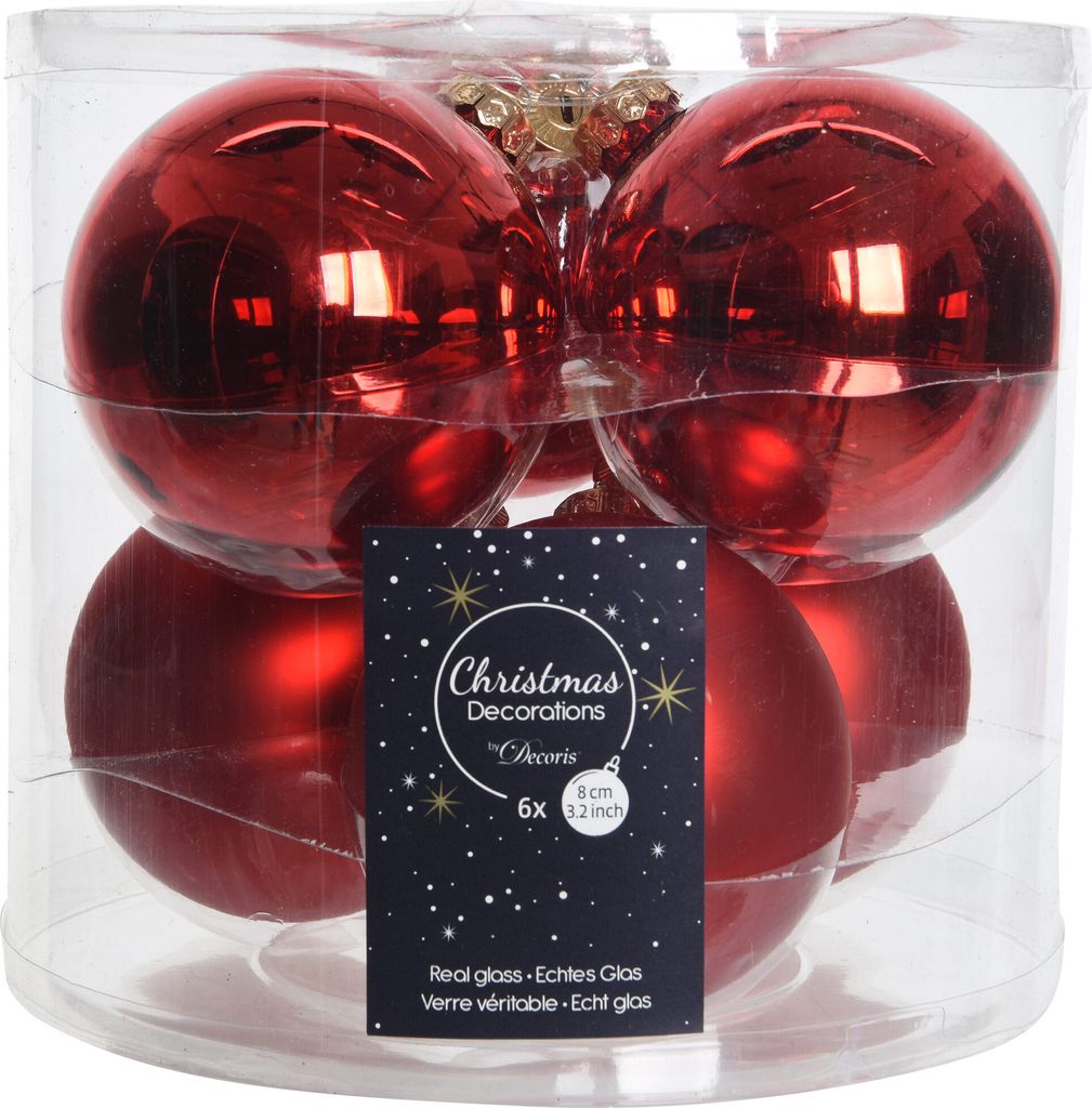 Christbaumkugeln groß 8 cm 6er Set rot matt und glänzend Produktbild 
