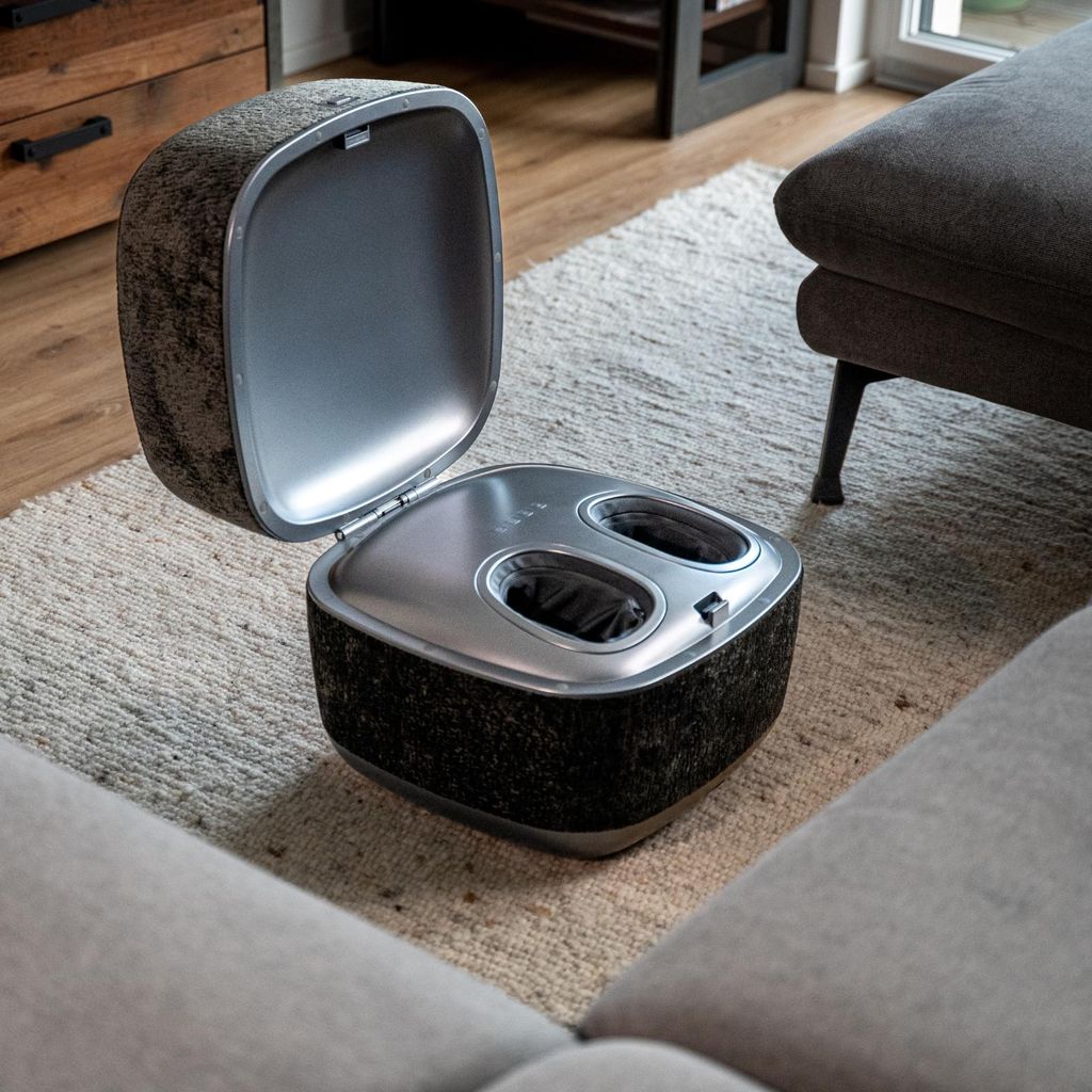 THE LOUNGER 2in1 Shiatsu Fußmassage Design-Sitzhocker / Pouf Schwarz