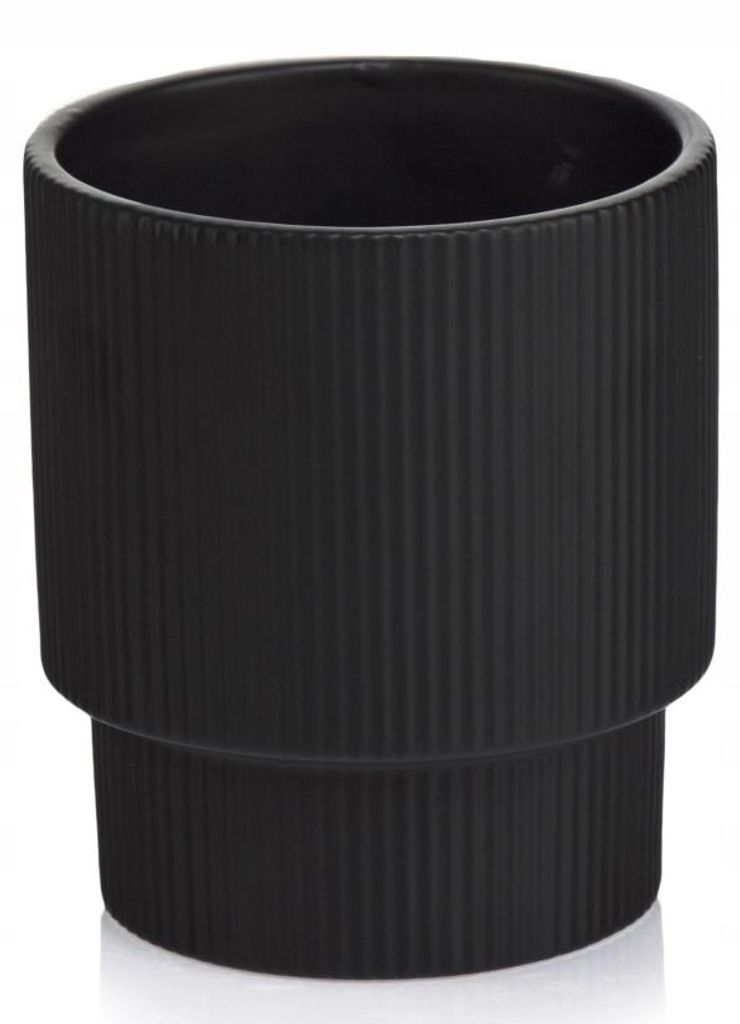 Keramik Blumentopf Übertopf geriffelt matt schwarz rund 13 cm Deko Pflanzentopf 15 cm