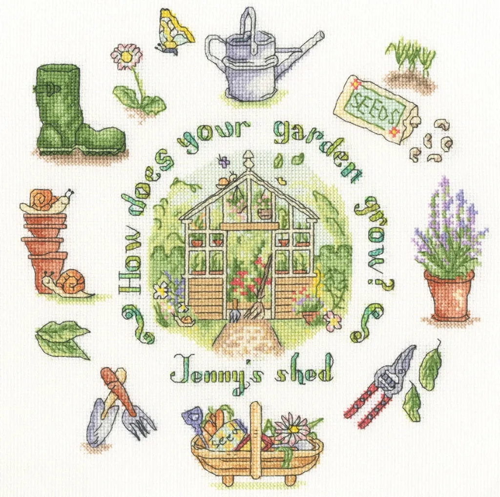 Broderie point de croix Jardin pour déco intérieure DIY 26x26 cm