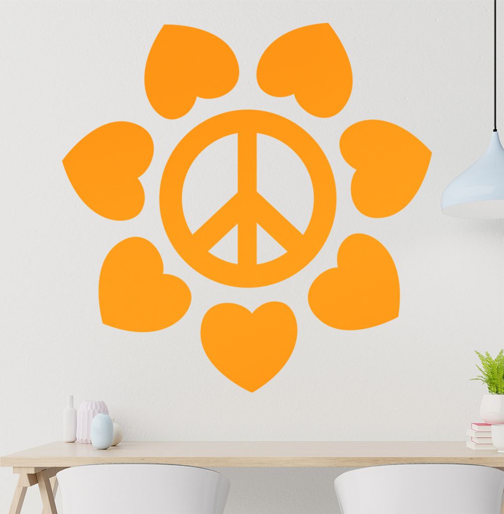Peace mit Herzen Wandtattoo in 6 Größen - Wandaufkleber Wall Sticker - Dekoration, Küche, Wohnzimmer, Schlafzimmer, Badezimmer