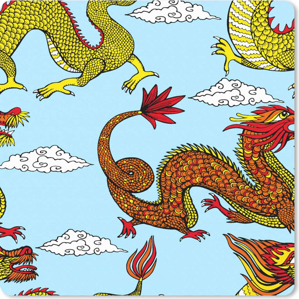 MuchoWow Mauspad Mousepad Drache - Chinesisch - Muster 20x20 cm - Mousepads - Maus Mat - Pad - Mausunterlage - Desk Mat - Bureauartikeln