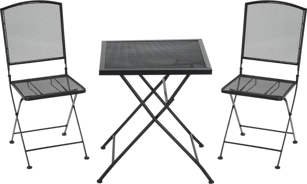 Fortuna Lai Garten Sitzgruppe Bistro-Set 3 Personen mit 1 Tisch und 2 faltbaren Stühlen, Metall grau für Terrasse und Balkon