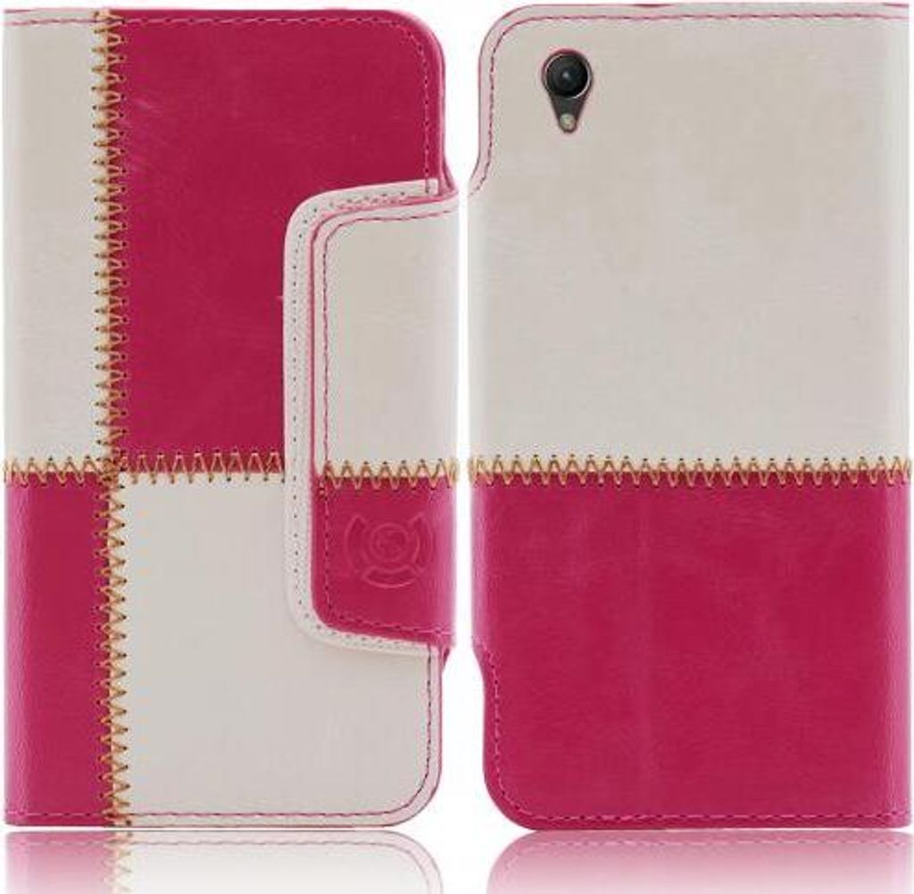 Sony Xperia Z (L36H) numia Bookstyle Nahtmuster Pink-Weiss