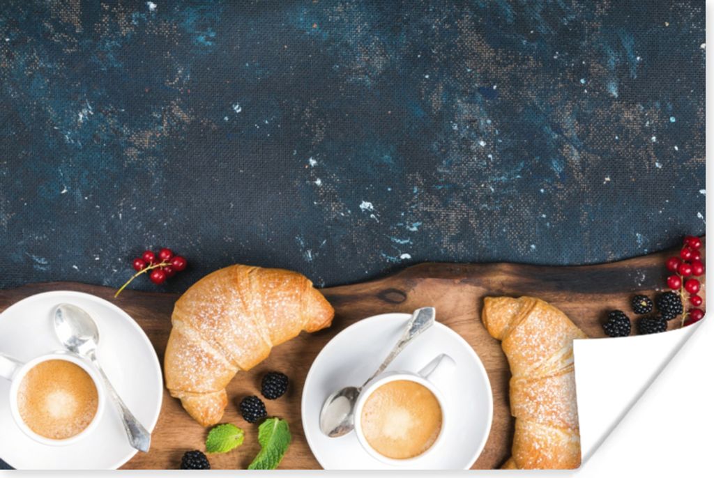 MuchoWow Poster Croissant - Obst - Kaffee - Küche 180x120 cm - Fotoplakat
