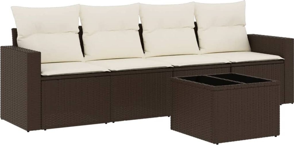 5-tlg. Garten-Sofagarnitur mit Kissen Braun Poly Rattan