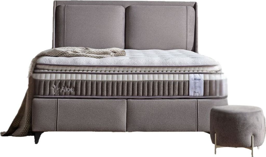 Villa Möbel Bett Set Aloe 160x200 Grau, Bett Set (mit Matratze), Bett mit Stauraum
