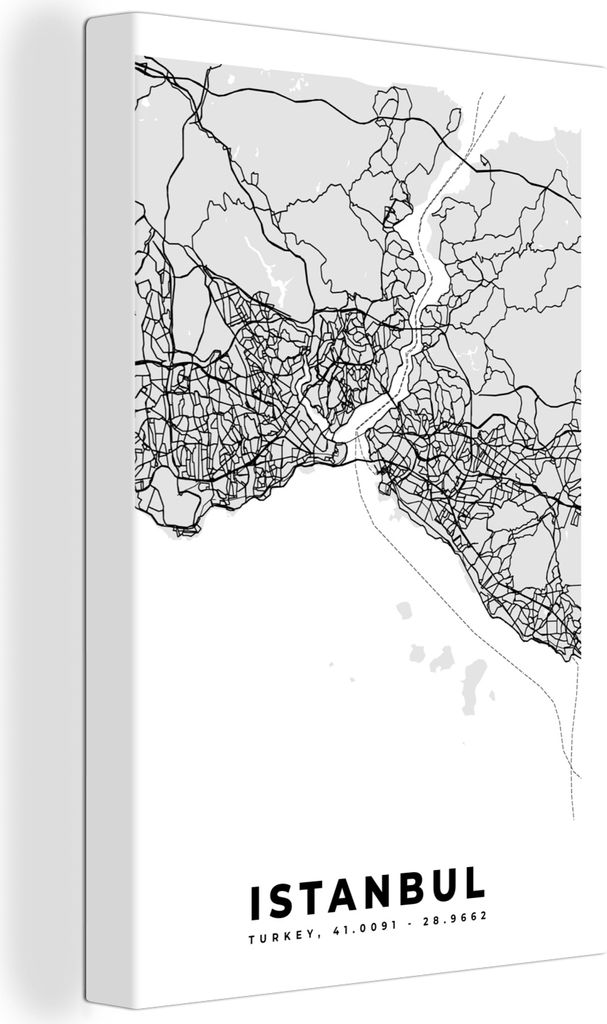 OneMillionCanvasses - Leinwandbilder - 90x140 cm, Istanbul - Karte - Stadtplan - Schwarz-weiß - Karte, Wandbilder Kunstdruck Wanddekoration - Fo...
