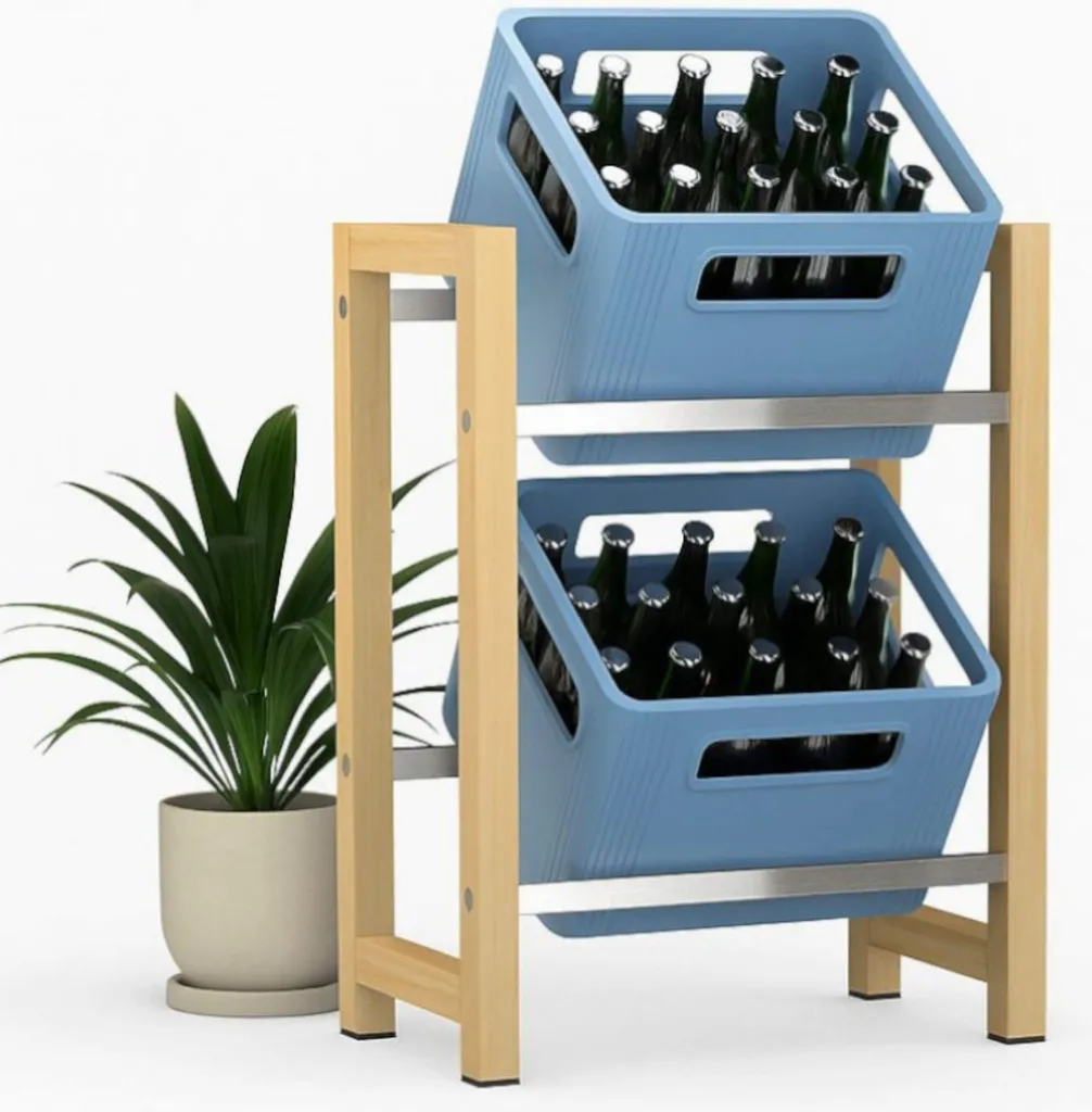 DanDiBo Portacasse 2 Casse Legno Bambù Acciaio - Scaffale Birra Robusto