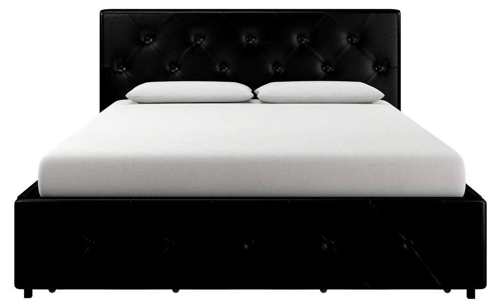 Dakota Bett mit Stauraum, schwarzes Kunstleder, King Size