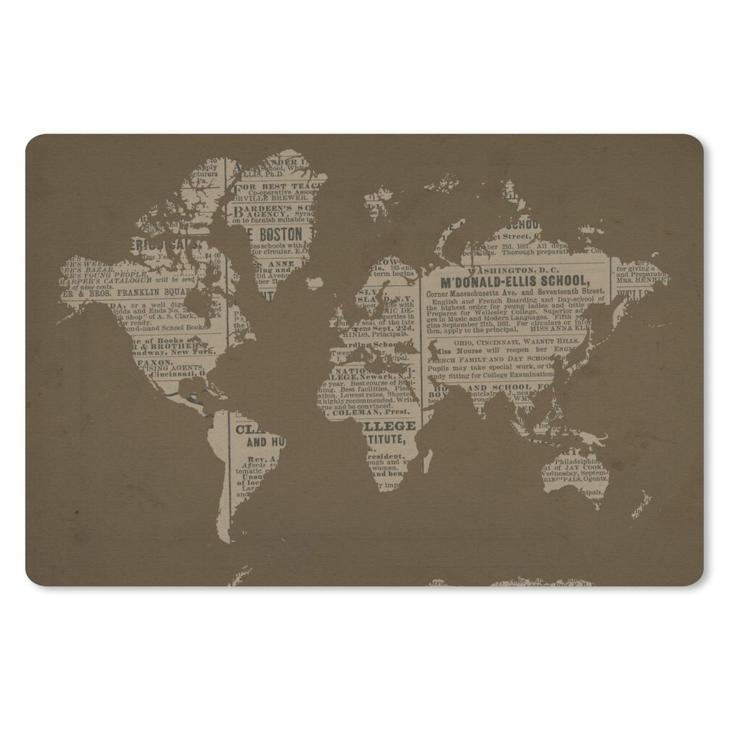 MuchoWow Schreibtischunterlage Weltkarte - Retro - Zeitung 60x40 cm - XXL Mauspad - Großes Mauspad
