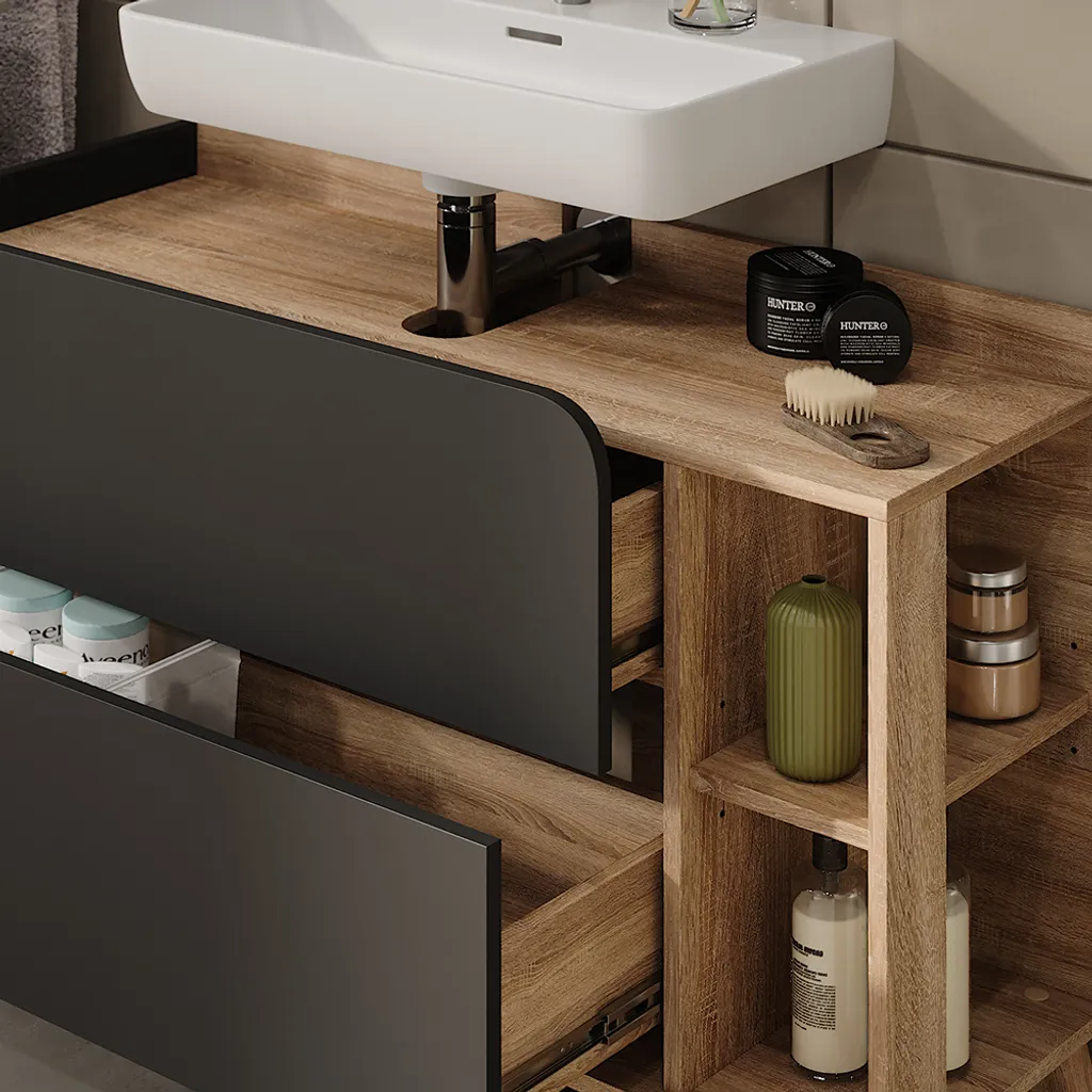 Offerta Mobile Bagno Vicco Karen 100 cm Sonoma Antracite - 2 Cassetti Ampi